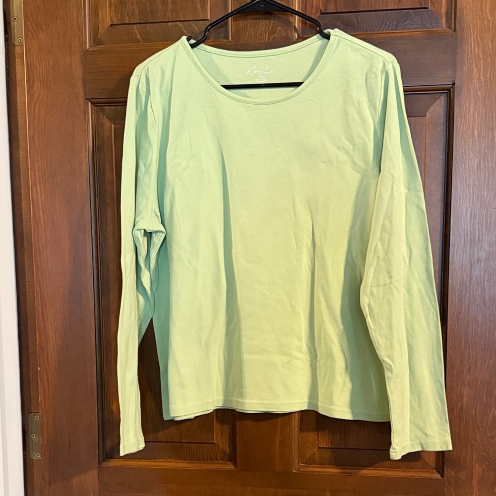 Kim Rogers XL Cotton long-sleeve crew neck lime green/mint green T-shirt EUC
